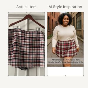 Forever 21 Plus Size 3X Red Plaid Skort Lined Elastic Waist Preppy Academia